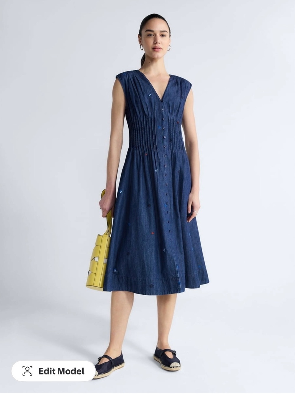 NWOT Free Assembly Women’s Sleeveless Embroidered Denim V-neck Midi Dress